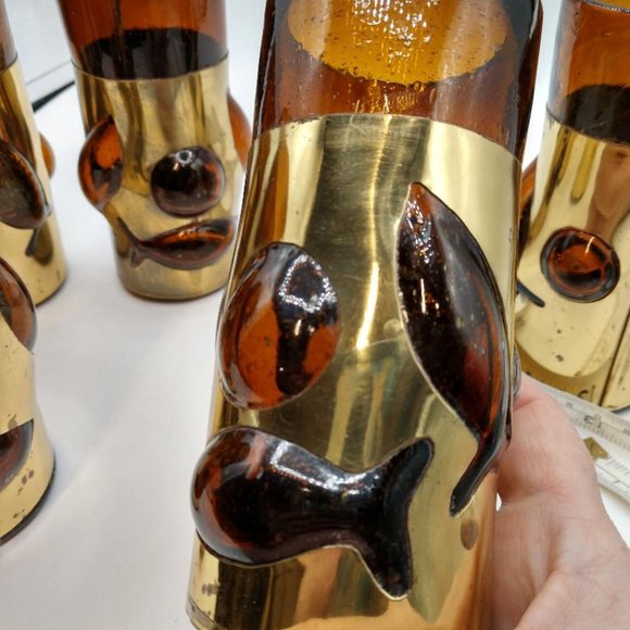 Rare Felipe Derlfinger Caged (metal band) hand blown Amber Tom Collins Glasses - Picture 7 of 16